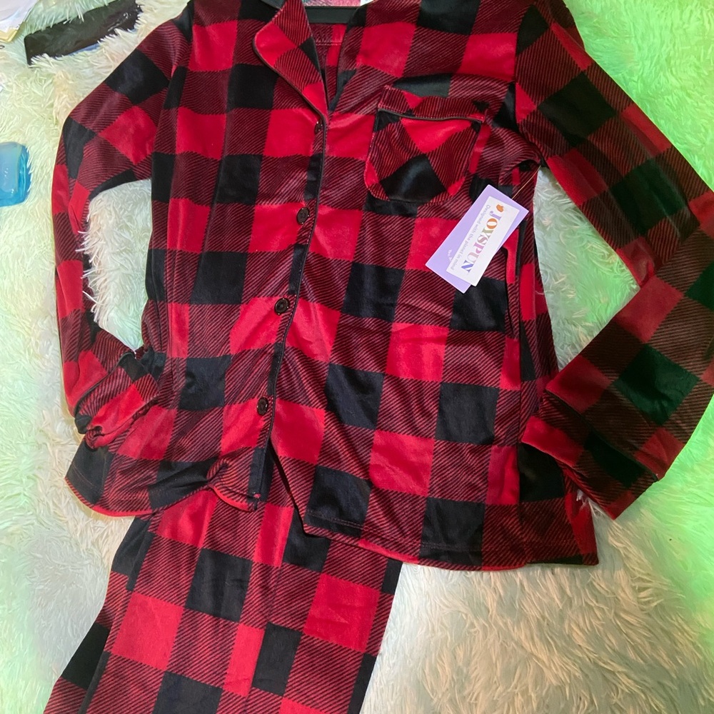 Joules Red and Black Checkered adult pajamas Set